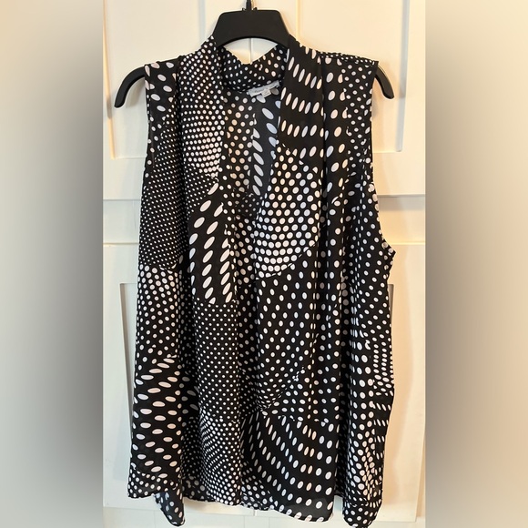 Floral & Ivy Tops - Sleeveless Black & White Polka Dot Blouse